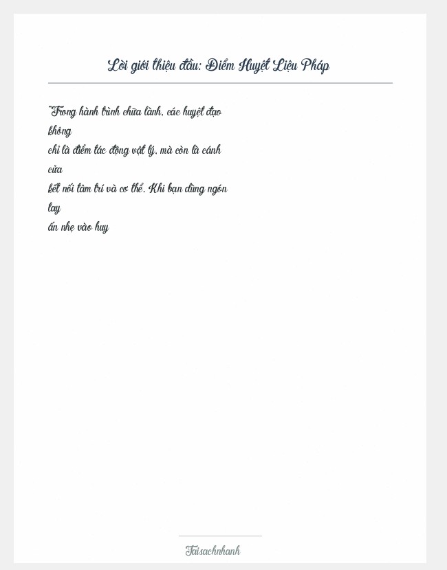 Trích đoạn Điểm Huyệt Liệu Pháp