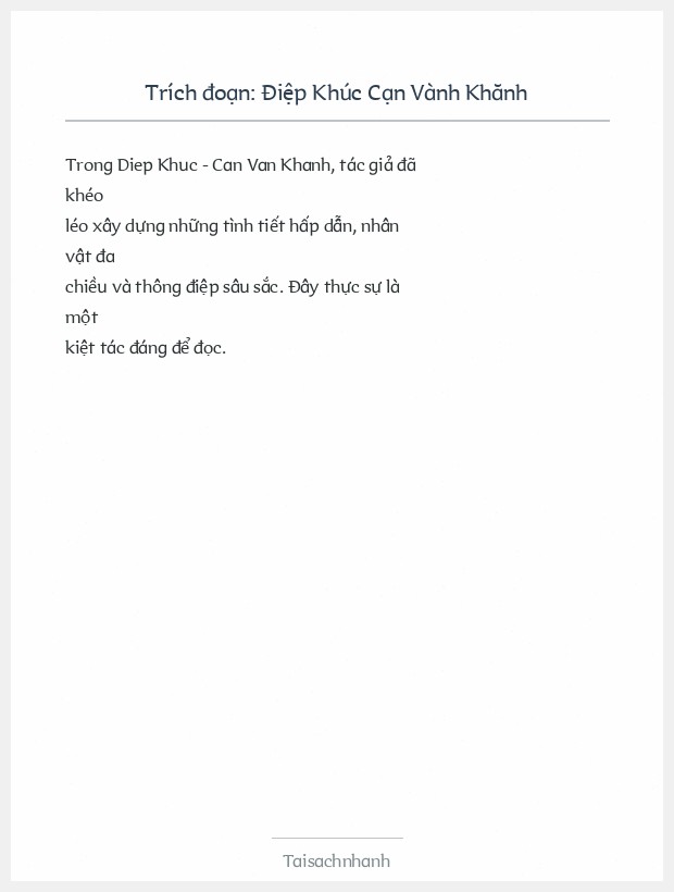 Trích đoạn Điệp Khúc Cạn Vành Khănh