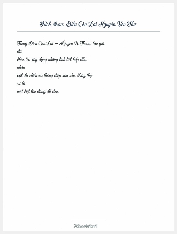 Trích đoạn Diều Còn Lại Nguyên Vẹn Thư