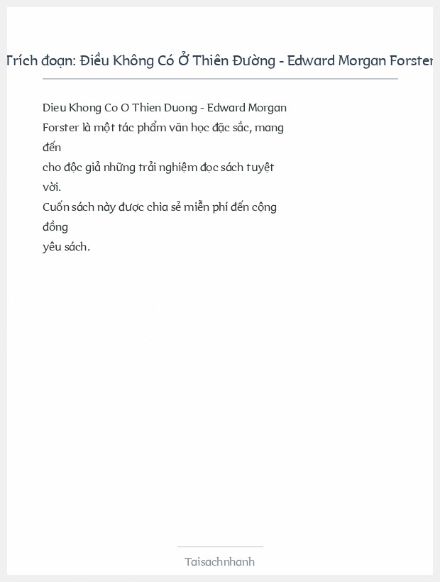 Trích đoạn Điều Không Có Ở Thiên Đường - Edward Morgan Forster