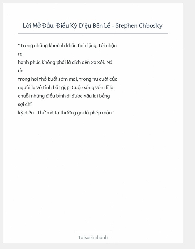 Trích đoạn Điều Kỳ Diệu Bên Lề - Stephen Chbosky