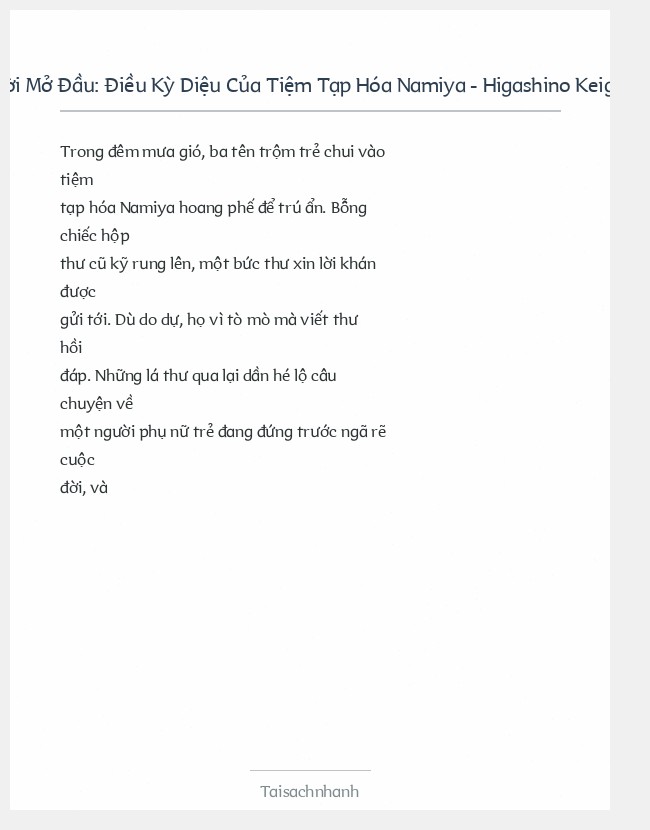 Trích đoạn Điều Kỳ Diệu Của Tiệm Tạp Hóa Namiya - Higashino Keigo