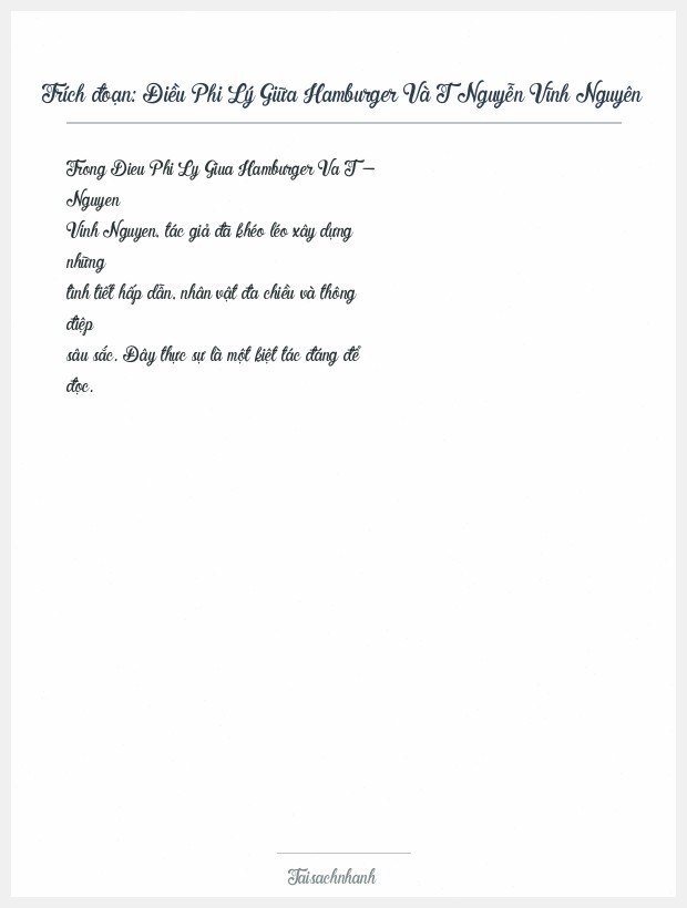 Trích đoạn Điều Phi Lý Giữa Hamburger Và T Nguyễn Vĩnh Nguyên