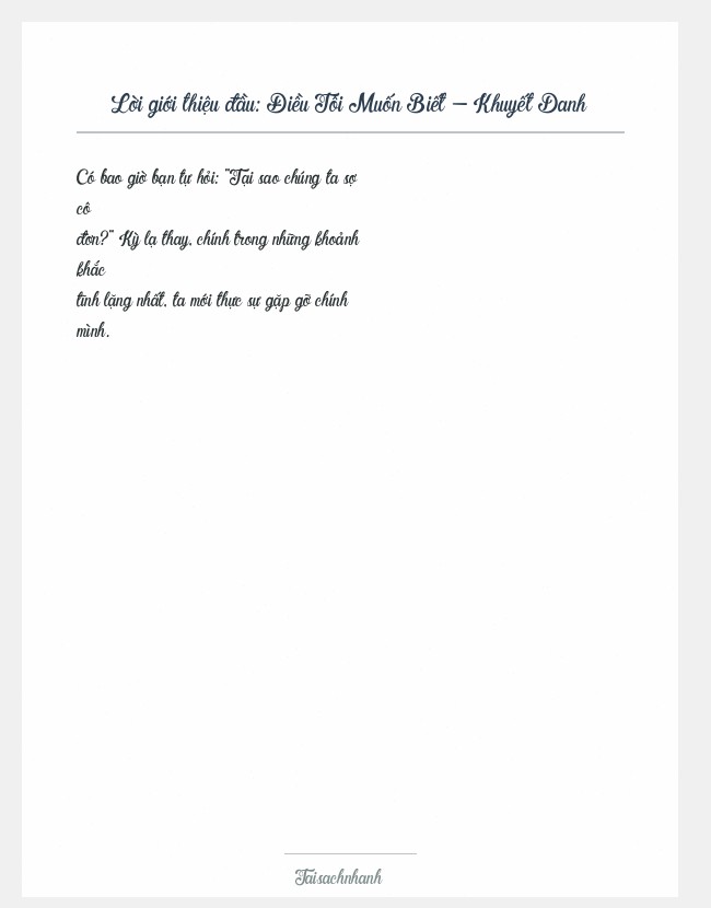 Trích đoạn Điều Tôi Muốn Biết - Khuyết Danh