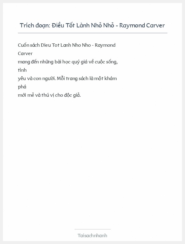 Trích đoạn Điều Tốt Lành Nhỏ Nhỏ - Raymond Carver