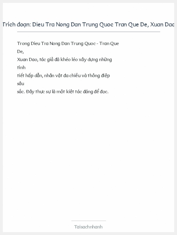 Trích đoạn Dieu Tra Nong Dan Trung Quoc Tran Que De, Xuan Dao