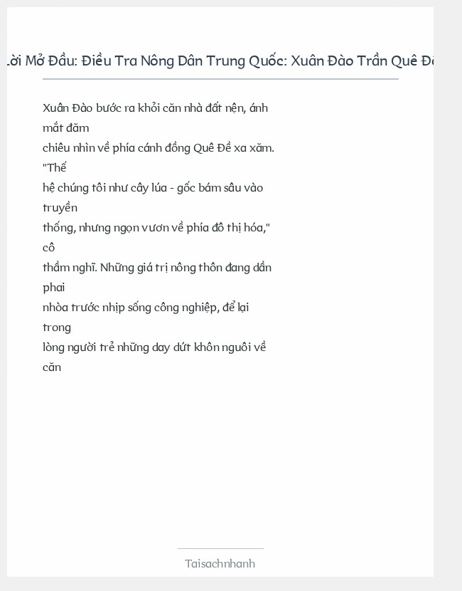 Trích đoạn Điều Tra Nông Dân Trung Quốc: Xuân Đào Trần Quê Đề