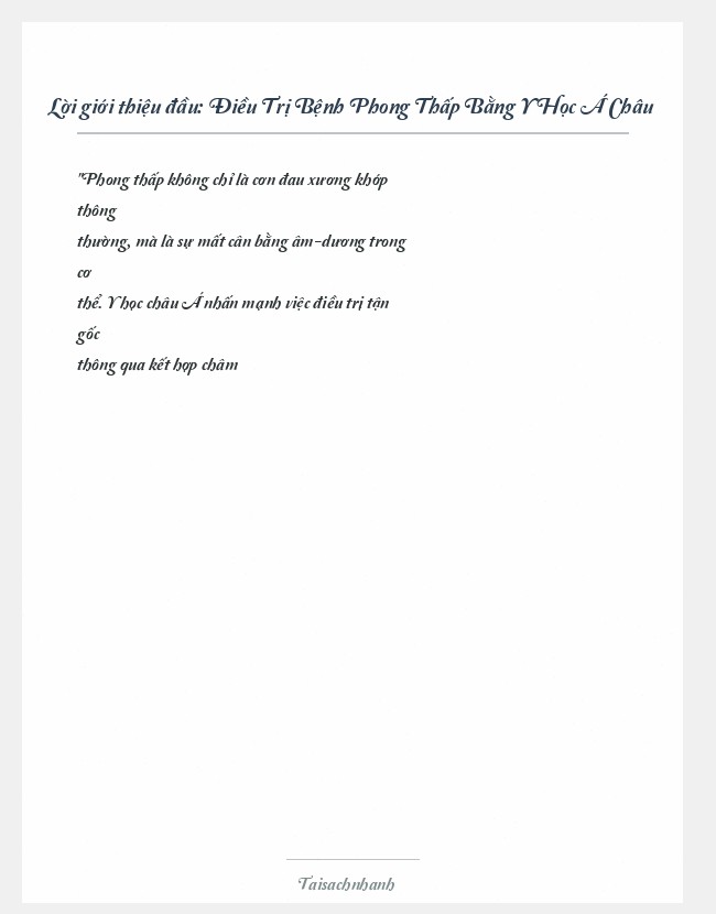 Trích đoạn Điều Trị Bệnh Phong Thấp Bằng Y Học Á Châu