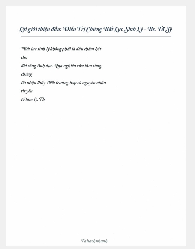 Trích đoạn Điều Trị Chứng Bất Lực Sinh Lý - Bs. Tđ Sỹ