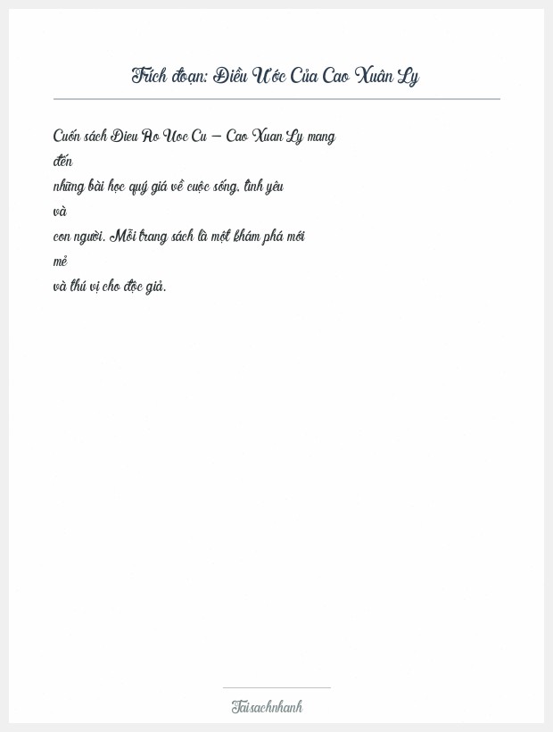 Trích đoạn Điều Ước Của Cao Xuân Ly