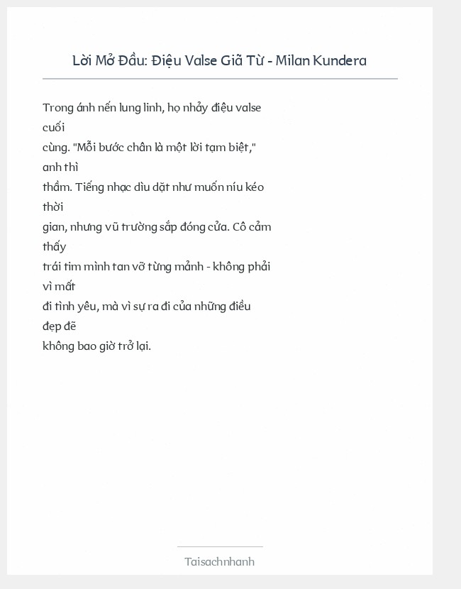 Trích đoạn Điệu Valse Giã Từ - Milan Kundera