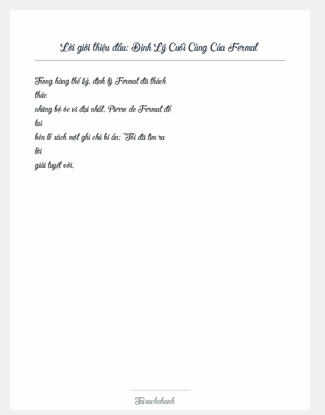 Trích đoạn Định Lý Cuối Cùng Của Fermat