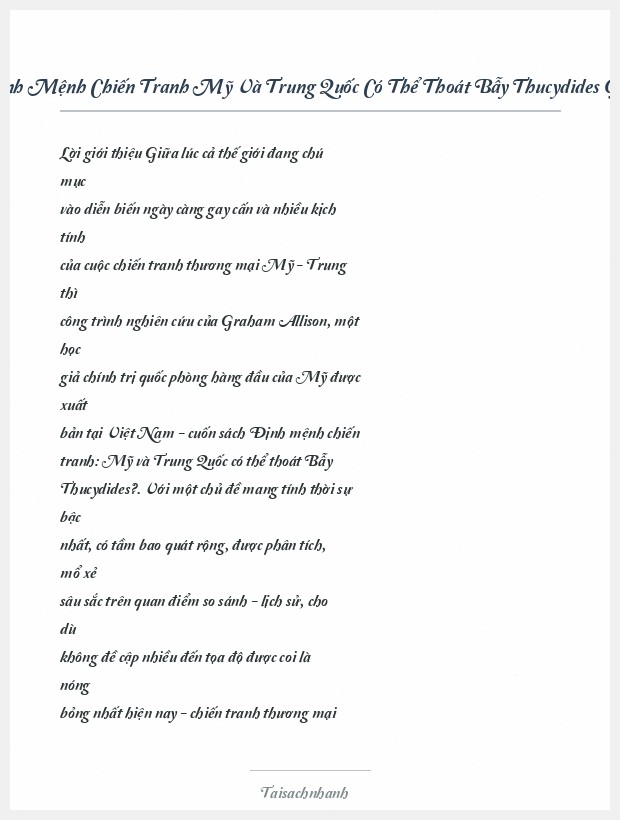 Trích đoạn Định Mệnh Chiến Tranh Mỹ Và Trung Quốc Có Thể Thoát Bẫy Thucydides Graham Allison