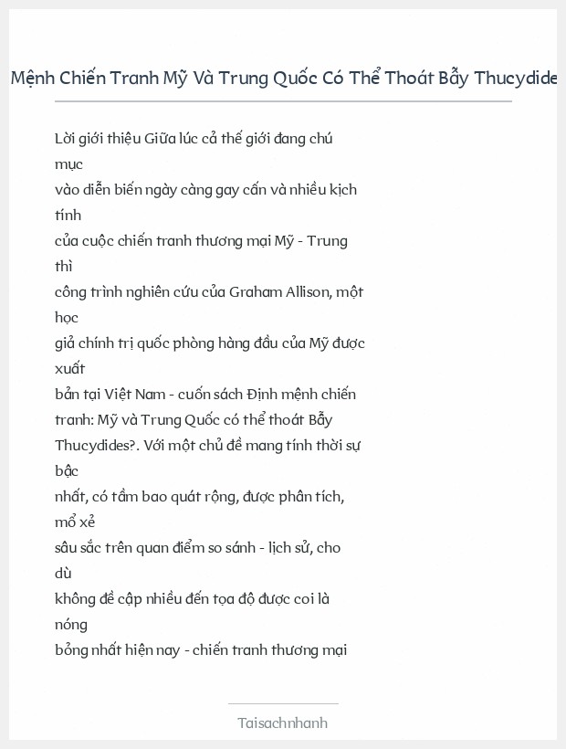 Trích đoạn Định Mệnh Chiến Tranh Mỹ Và Trung Quốc Có Thể Thoát Bẫy Thucydides Graham Allison