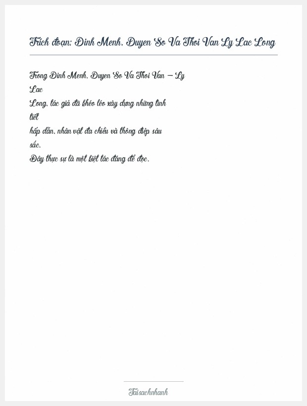 Trích đoạn Dinh Menh, Duyen So Va Thoi Van Ly Lac Long
