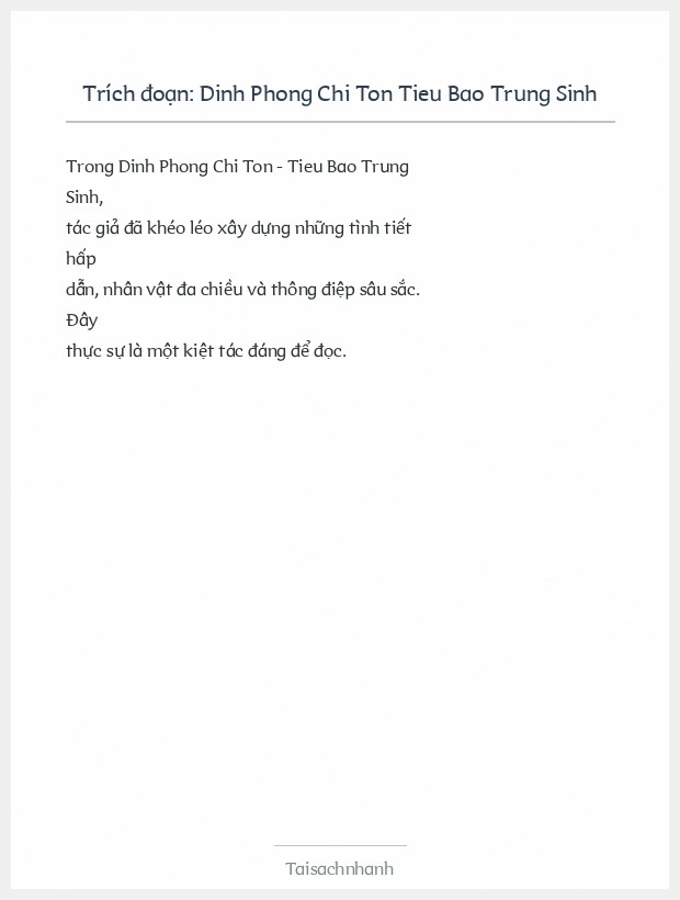 Trích đoạn Dinh Phong Chi Ton Tieu Bao Trung Sinh