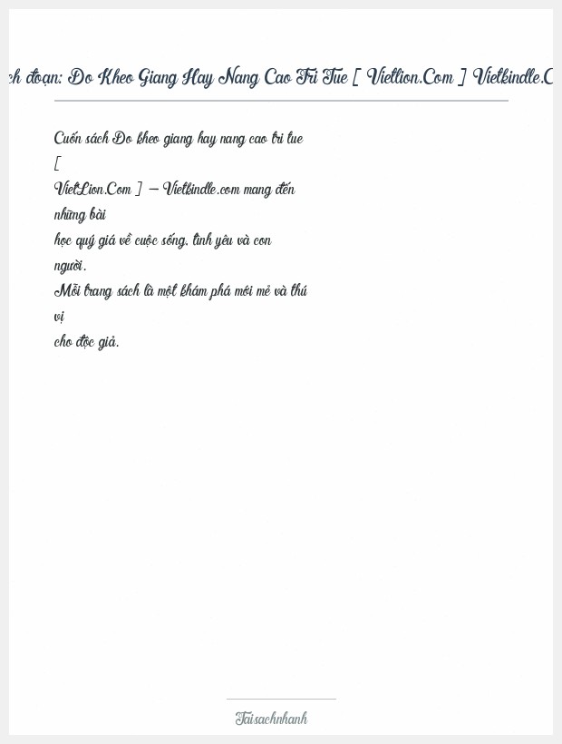 Trích đoạn Do Kheo Giang Hay Nang Cao Tri Tue [ Vietlion.Com ] Vietkindle.Com