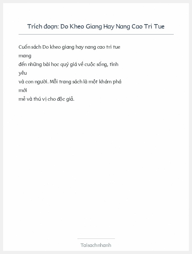 Trích đoạn Do Kheo Giang Hay Nang Cao Tri Tue