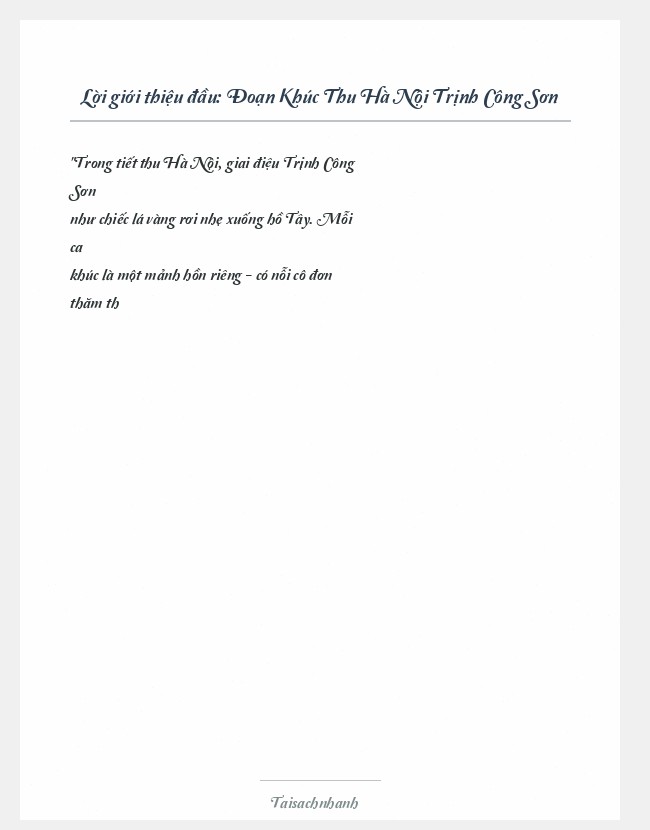 Trích đoạn Đoạn Khúc Thu Hà Nội Trịnh Công Sơn