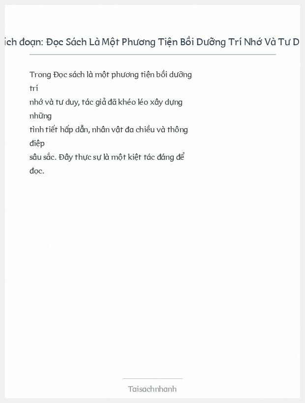 Trích đoạn Đọc Sách Là Một Phương Tiện Bồi Dưỡng Trí Nhớ Và Tư Duy