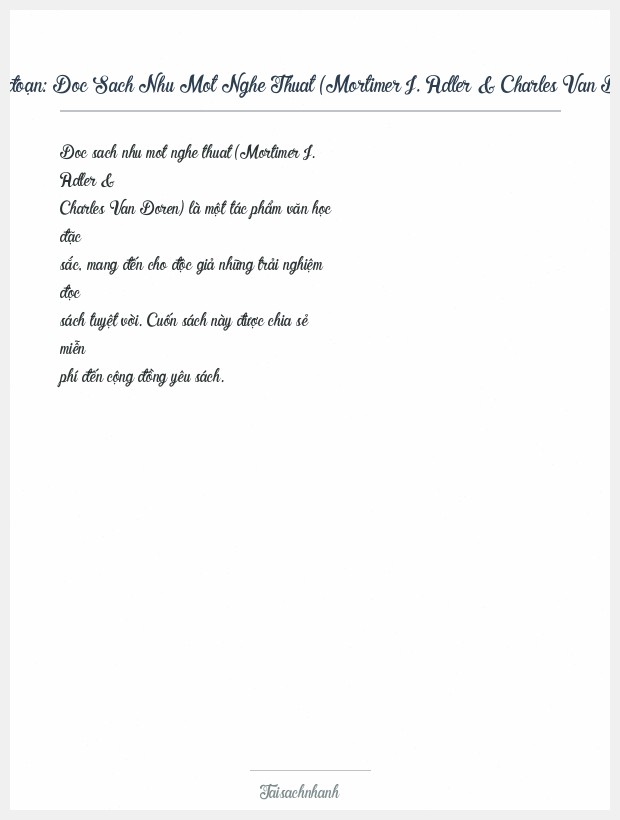 Trích đoạn Doc Sach Nhu Mot Nghe Thuat (Mortimer J. Adler & Charles Van Doren)