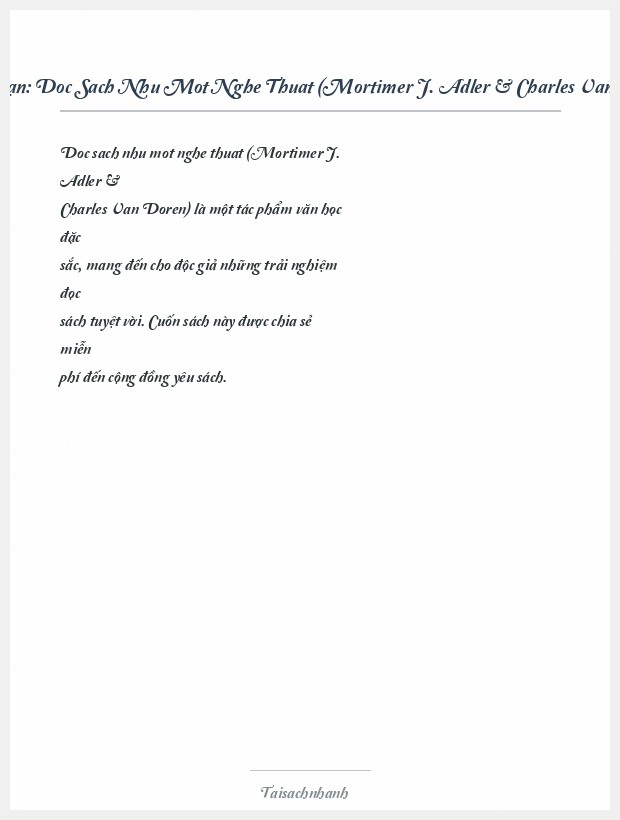 Trích đoạn Doc Sach Nhu Mot Nghe Thuat (Mortimer J. Adler & Charles Van Doren)