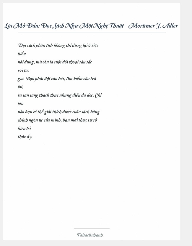 Trích đoạn Đọc Sách Như Một Nghệ Thuật - Mortimer J. Adler