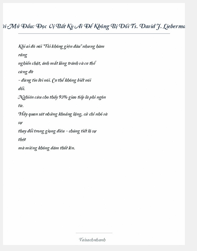 Trích đoạn Đọc Vị Bất Kỳ Ai Để Không Bị Dối Ts. David J. Lieberman