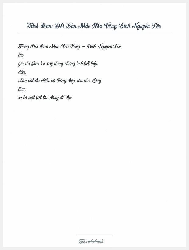 Trích đoạn Đồi Bàn Mắc Hóa Võng Bình Nguyên Lộc