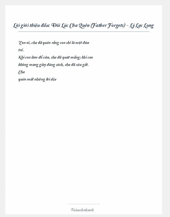 Trích đoạn Đôi Lúc Cha Quên (Father Forgets) - Lý Lạc Long