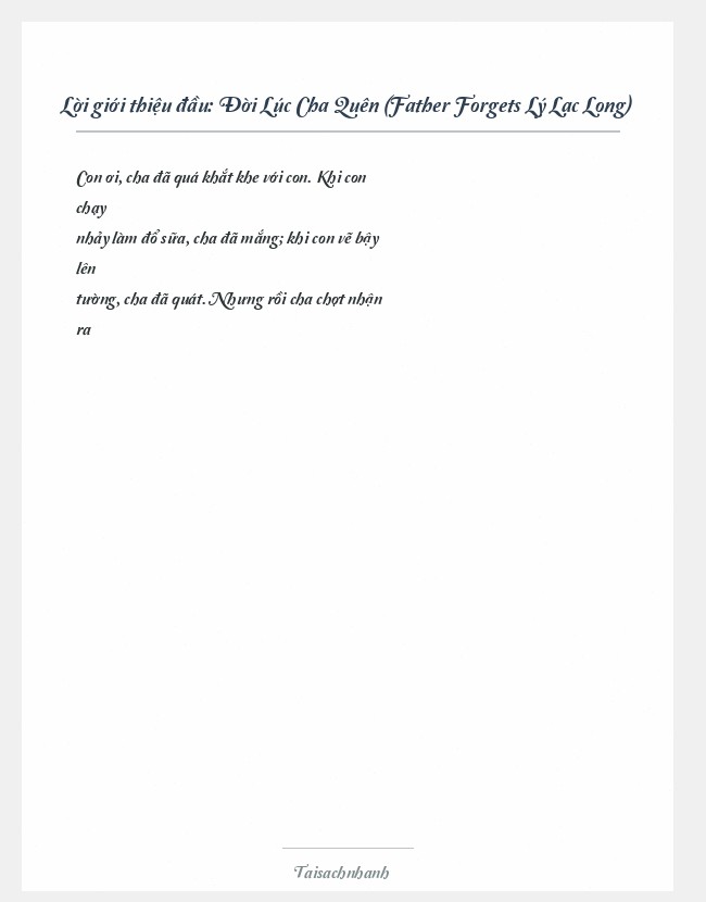 Trích đoạn Đời Lúc Cha Quên (Father Forgets Lý Lạc Long)