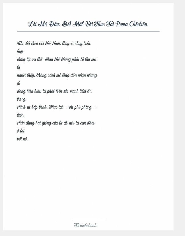 Trích đoạn Đối Mặt Với Thực Tại Pema Chödrön