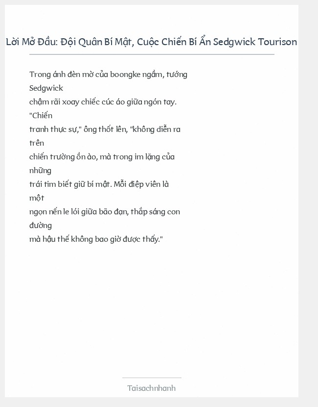 Trích đoạn Đội Quân Bí Mật, Cuộc Chiến Bí Ẩn Sedgwick Tourison