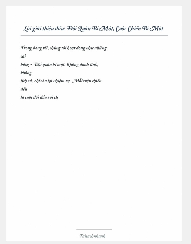 Trích đoạn Đội Quân Bí Mật, Cuộc Chiến Bí Mật