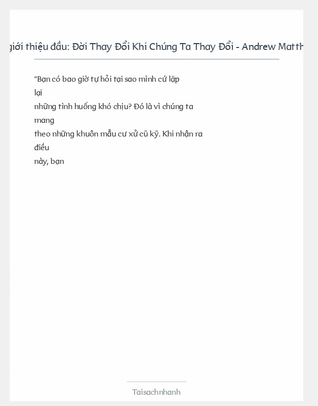 Trích đoạn Đời Thay Đổi Khi Chúng Ta Thay Đổi - Andrew Matthews