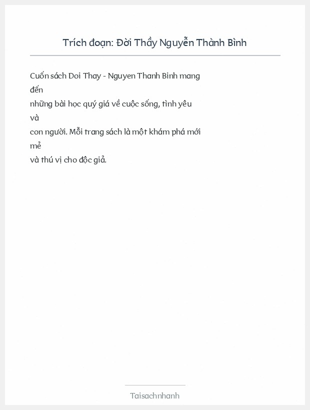 Trích đoạn Đời Thầy Nguyễn Thành Bình