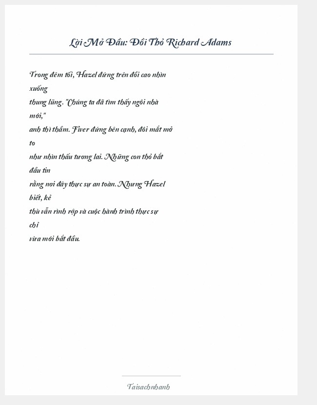 Trích đoạn Đồi Thỏ Richard Adams