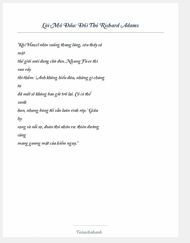 Trích đoạn Đồi Thỏ Richard Adams