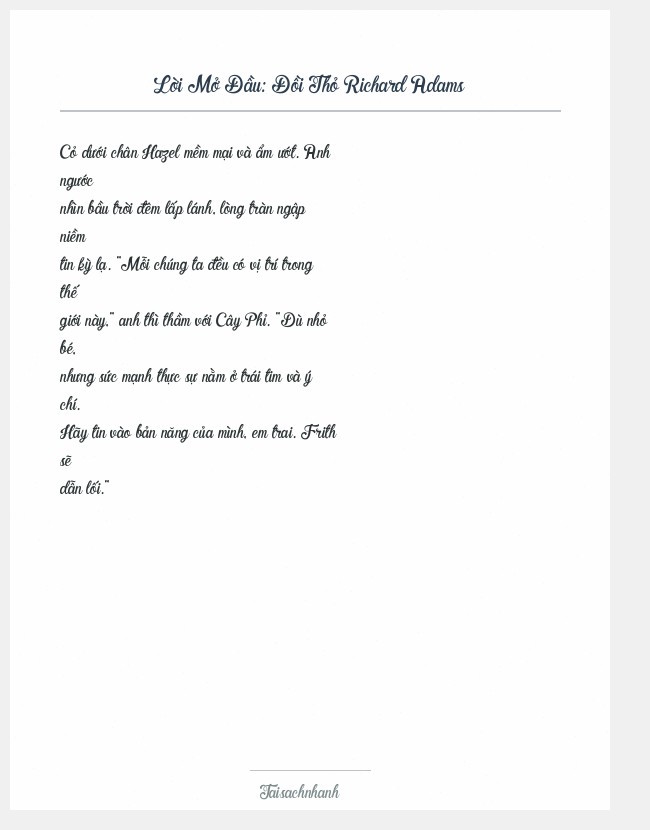 Trích đoạn Đồi Thỏ Richard Adams