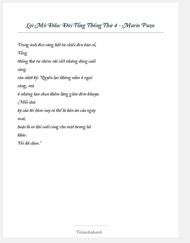 Trích đoạn Đời Tổng Thống Thứ 4 - Mario Puzo