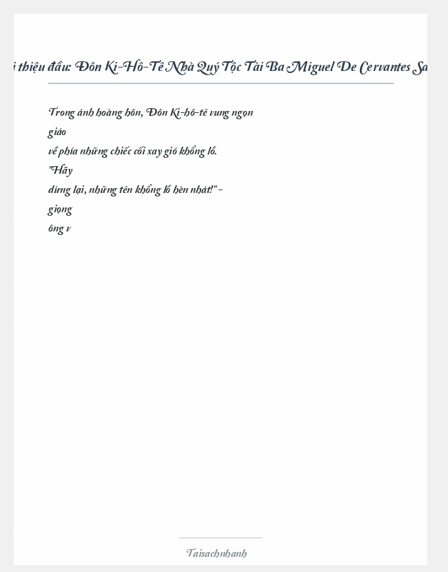 Trích đoạn Đôn Ki-Hô-Tê Nhà Quý Tộc Tài Ba Miguel De Cervantes Saavedra