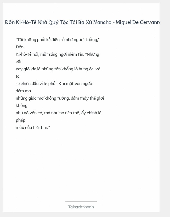 Trích đoạn Đôn Ki-Hô-Tê Nhà Quý Tộc Tài Ba Xứ Mancha - Miguel De Cervantes Saavedra