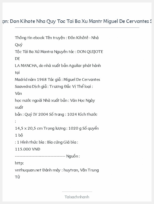 Trích đoạn Don Kihote Nha Quy Toc Tai Ba Xu Mantr Miguel De Cervantes Saavedra