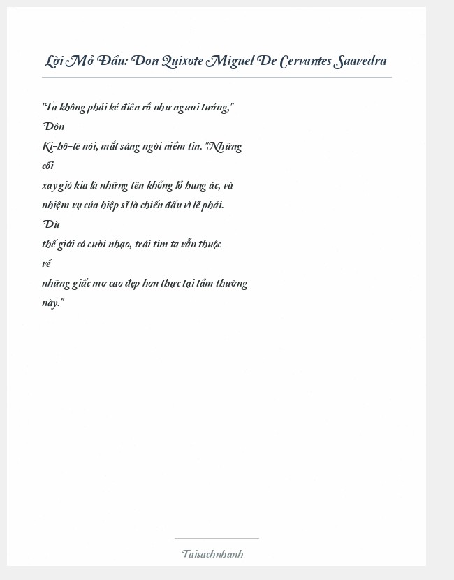 Trích đoạn Don Quixote Miguel De Cervantes Saavedra