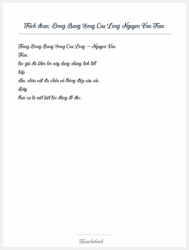 Trích đoạn Dong Bang Song Cuu Long Nguyen Van Tran