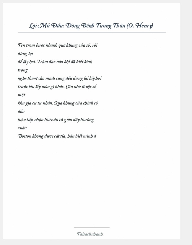 Trích đoạn Dòng Bệnh Tương Thân (O. Henry)
