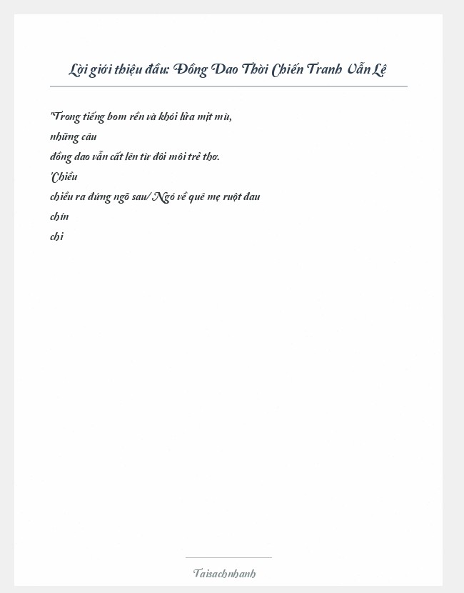Trích đoạn Đồng Dao Thời Chiến Tranh Vẫn Lê