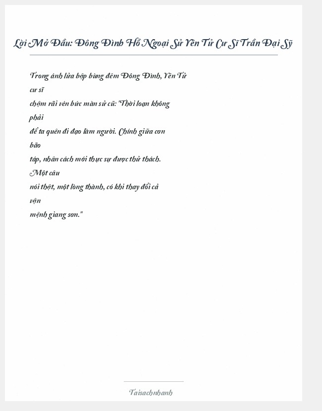 Trích đoạn Đông Đình Hồ Ngoại Sử Yên Tử Cư Sĩ Trần Đại Sỹ