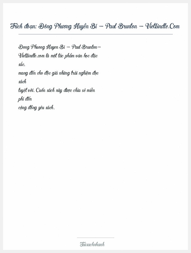 Trích đoạn Đông Phương Huyền Bí - Paul Brunton - Vietkindle.Com