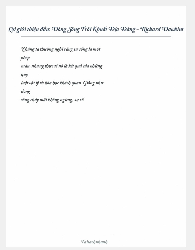 Trích đoạn Dòng Sông Trôi Khuất Địa Đàng - Richard Dawkins